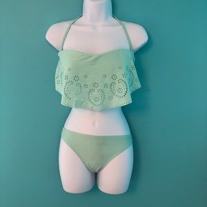 👙Mint Green Laser Cut Drape Halter Bikini